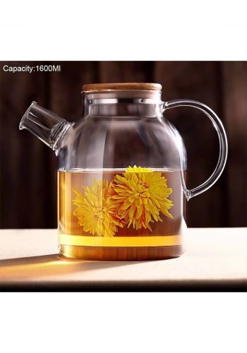 إبريق شاي زجاجي مع غطاء من الخيزران  1600 ملGlass teapot with bamboo lid