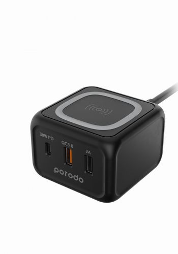 شاحن من بورودو Porodo PD-FWCH005-BK 3-Ports Fast Wireless Charger 15W PD 30W UK- Black