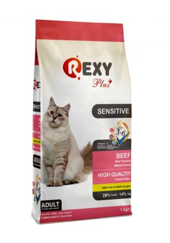 طعام جاف للقطط البالغة 1 كغم بنكهة لحم البقر من ركسي Rexy Plus Sensitive Cat Food Beef