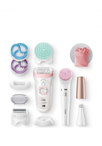 ماكنة إزالة الشعر وتنضيف البشرة 11 قطعة من براون Braun SES9-985BS Wet & Dry Epilator Set 