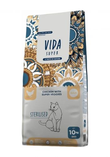 طعام جاف للقطط البالغة بنكهة الدجاج والخضروات 10 كغم من كرافتيا  Kraftia Vida Super Cat Adult Chicken & Veggies