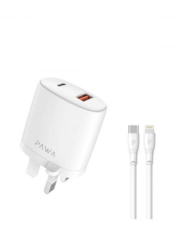 Pawa Charger Dual USB Port 2.4A With Lightning Cable-Whiteشاحنة وكابل للموبايل