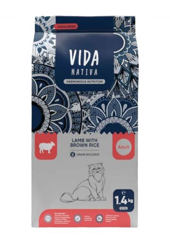 طعام جاف للقطط البالغة بنكهة لحم غنم مع أرز بني 1.4 كغم من كرافتيا Kraftia Vida Nativa Lamb With Brown Rice Lamb And Rice Cat Food