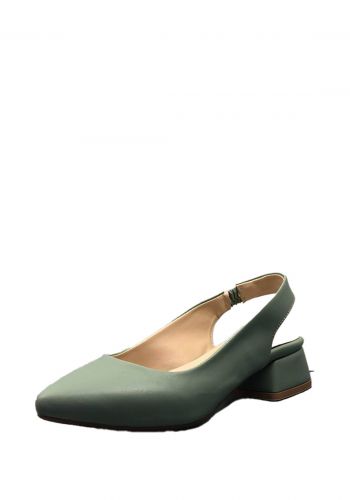 حذاء نسائي  كعب جلد طبيعي اخضر اللون