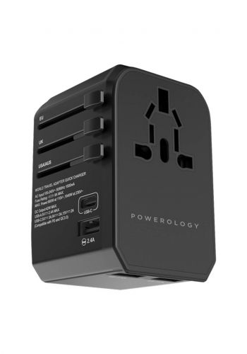 شاحن جداري  Powerology P45PDUTVBK Universal Charger 45W PD + Triple USB-A 2.4A Ports-BK