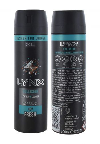 Lynx Collision Leather + Cookies Body Spray For Men, Fresh 200ml مضاد التعرق