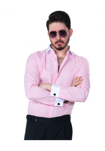 قميص رجالي  ياقة ايطالية باللون الوردي   Men Shirt