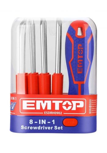 سيت مفك براغي متعدد الرؤوس 9 قطع من إيمتوب Emtop ESDRH0902 Screwdriver Set 