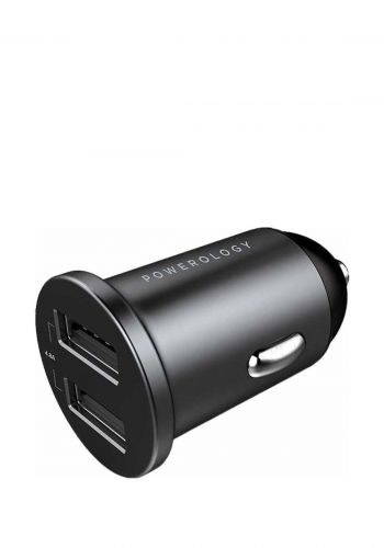 شاحن سيارة  بمنفذين 24 واط Powerology PCCSR001-BK Dual Port Aluminum Mini Car Charger 4.8A 24W - Black