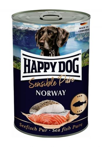 طعام رطب للكلاب بسمك البحر 400 غم من هابي دوك  Happy Dog Wet Food Grainfree Pure 100% Salmon Tinned 