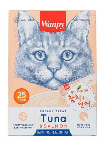 طعام للقطط بالتونة والدجاج و السلمون الكريمي 25 قطعة * 14 غم من وانبي Wanpy Creamy Treat Tuna And Salmon Mix