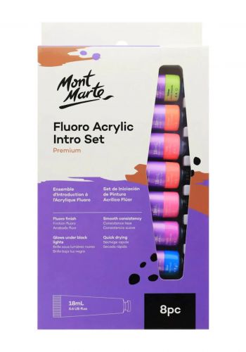 سيت ألوان أكريلك 8 الوان × 18 مل من مونت مارت Mont Marte PMFL8181 Fluoro Acrylic Paint Intro Set