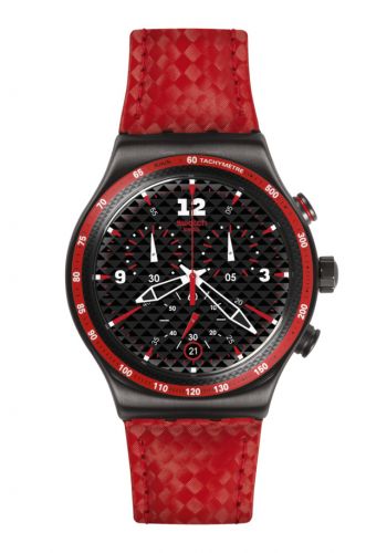 ساعة رجالية جلد حمراء اللون من سواج Swatch YVM401 Men's Watch 