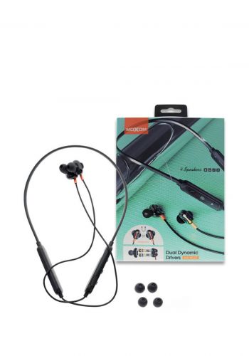 Moxom Black  Wireless Bluetooth V5.0 Magnetic Sport Headset Dual Dynamic Drivers 4 Speakers سماعة بلوتوث من موكسوم