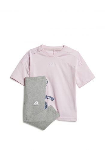 سيت بناتي وردي ورصاصي اللون من أديداس Adidas IS3764 T-shirt & Leggings Set 