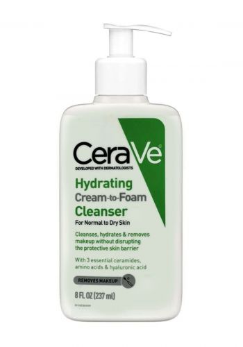 غسول كريمي رغوي مرطب للوجه للبشرة العادية والجافة 237 مل من سيرافي Cerave Hydrating Cream-To-Foam Cleanser