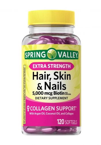 مكمل غذائي مقوي للشعر والاظافر والبشرة 120 حبة من سبرنك فالي Spring Valley Hair, Skin & Nails Dietary Supplement Gel Capsules 5,000 Mcg