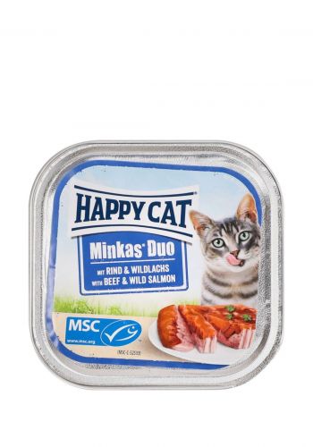 طعام رطب للقطط باللحم البقري وسمك القد  100غم من هبي كات Happy Cat Minkas Duo Rind & Wilder Lachs
