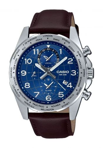 ساعة رجالية باللون البني والفضي من كاسيو Casio Men's Watch