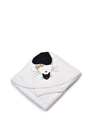 منشفة اطفال مع غطاء رأس رسمة قطة