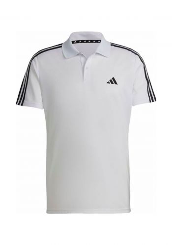 تيشيرت رجالي بأكمام قصيرة باللون الابيض من اديداس Adidas IB8109 Men's Train Essentials Piqué 3-Stripes Training Polo Shirt