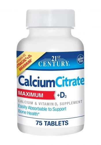 مكمل غذائي لدعم صحة العظام 75 قرص من 21 سنشري  21st Century Calcium Citrate Maximum + D3 Supplement