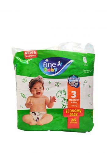 حفاظات اطفال اقتصادية 26 قطعة رقم 3 من فاين بيبي Fine Baby Diapers 4-9 kg