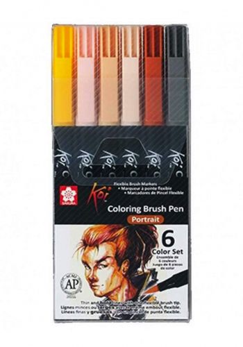 Sakura Koi Coloring Brush Pens 6 Portrait أقلام تلوين ماركر 6 أقلام