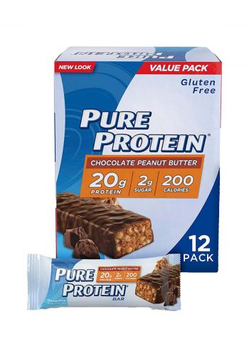 "بار البروتين النقي - شوكولاتة زبدة الفول السوداني - 12 قطعة من بيور بروتين  Pure Protein Bars