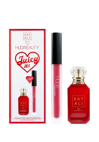 سيت احمر شفاة سائل وعطر خيالي جوسي ابل من خيالي Huda Beauty Kayali Juicy Eua De Parfum Kit  