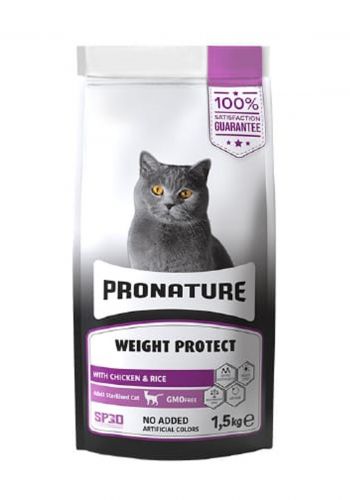 طعام جاف من برونيجر 1.5 كغم للقطط البالغة العقيمة بطعم الدجاج والرز PRONATURE sterile adult cat dry food