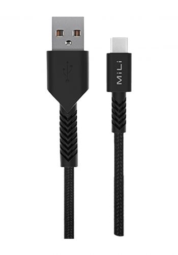 Mili HX-L12 Braided USB-A to Type-C Cable - Black كيبل شحن للموبايل تايب سي 1.2 متر من ميلي