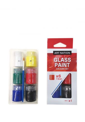 سيت الوان رسم على الزجاج 15x6 مل مع فرشاة رسم من ارت نيشن Art Nation Glass Paint Colors Set