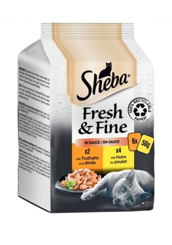 مغلفات  6 قطع بطعم الدجاج و اللحم التركي 300 غم من شيبا Sheba Fresh & Fine  Wet Cat Food