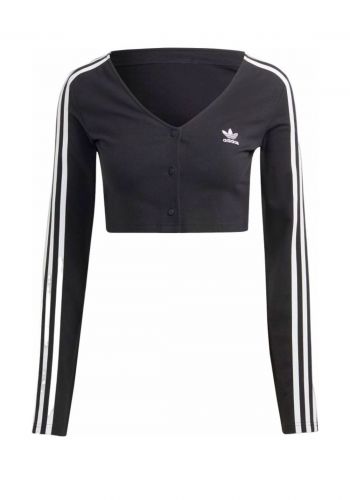 بلوز نسائي اسود اللون من اديداس Adidas Classics 3-Strips Button Long Sleeve Tee