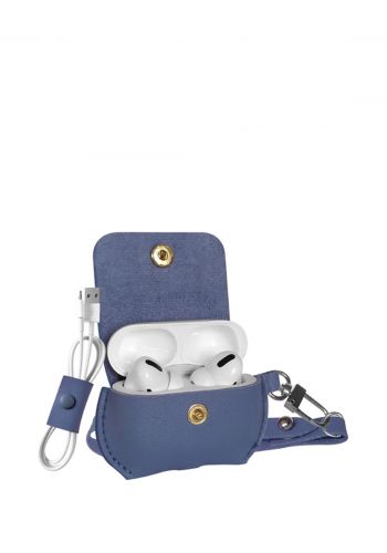 Promate Fay Elegant Leather Case with Cable Organizer for AirPods Pro - BLUE حافظة سماعة ( ايربودز)
