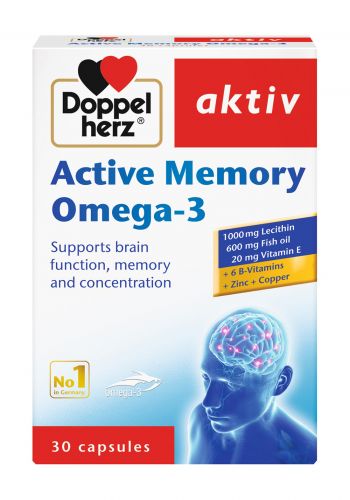 مكمل غذائي لتقوية الذاكرة 30 كبسولة من دوبل هيرز Doppel Herz Active Memory Omega-3
