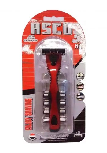 شفرة حلاقة للرجال مع  5 رؤوس حلاقة من اسكو Asco Razor And Triple Blade Set 