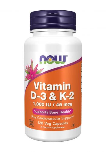 NOW Supplements, Vitamin D-3 & K-2, 1,000 IU/45 mcg, 120 Veg Capsules - مكمل فيتامين دي-3 و كي-2 1000 وحدة من ناو 