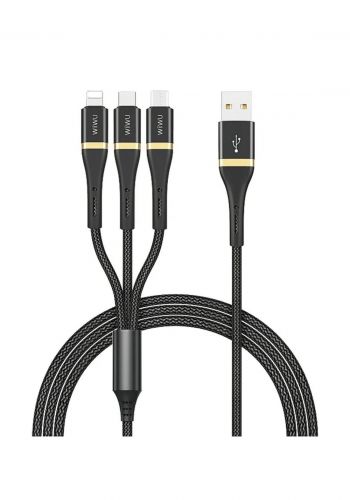 كيبل شحن 3 في 1 Wiwu C011 USB-A to Lightning, MicroUSB, Type-C 1.2M Elite Data Cable 