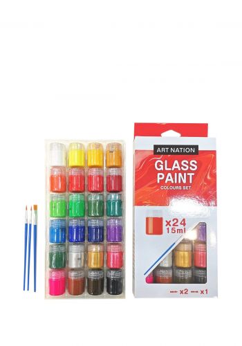 سيت الوان رسم على الزجاج 15x24 مل مع فرشاة رسم من ارت نيشن Art Nation Glass Paint Colors Set