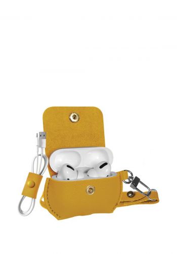 Promate Fay Elegant Leather Case with Cable Organizer for AirPods Pro - YELLOW حافظة سماعة ( ايربودز)