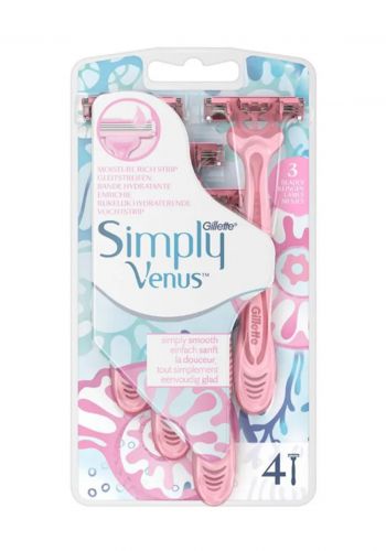 شفرات حلاقة نسائية من فينوس-4 قطع Simply Venus 3 Blade Disposable Razors with Moisture Rich Strip-4 Pec