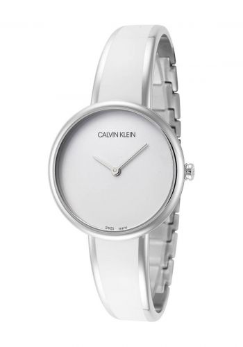 ساعة للنساء يسوار فولاذي فضي وابيض اللون من كالفن كلاين Calvin Klein K4E2N116 Women's Watch 