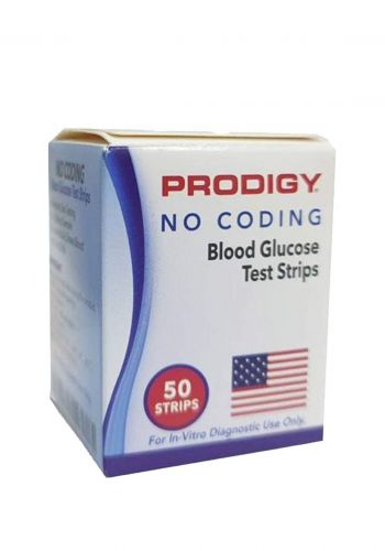Prodigy No Coding Gulcometer Test Strips شرائط جهاز قياس سكر الدم 50 شريط من برودايجي