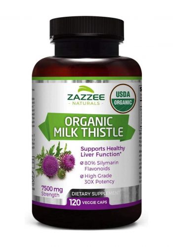 Zazzee  Organic Milk Thistle 120 Vegan Capsules 7500mg Strength مكمل غذائي