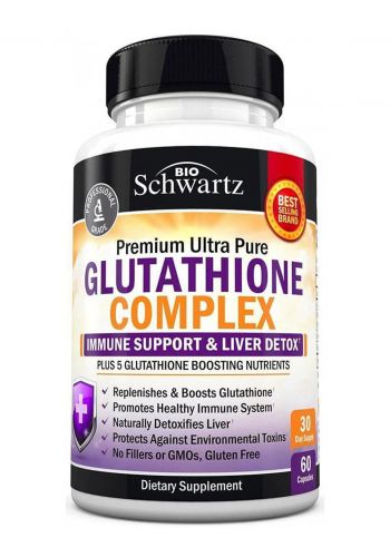 Bio Schwartz Glutathione مكمل غذائي غلوتاثيون مكمل للكبد مع مكمل حمض الكيرسيتين 60 حبة 

