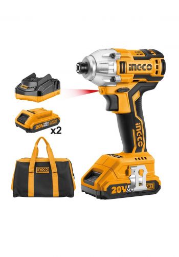 INGCO CIRLI2002 P20S 20V 2.0Ah Lithium-Ion Impact Driver Brushless with 2pcs Battery Pack, 1pc 1Hr Charger دريل شحن 20 فولت 2 بطارية