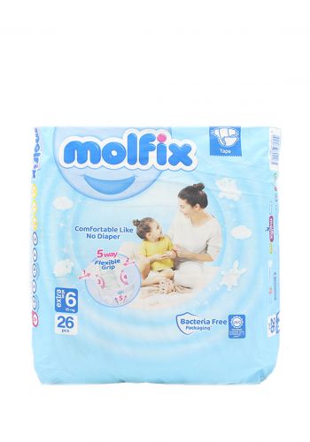 Molfix Baby diapers حفاضات للاطفال عادي رقم 6  من 15 كغم فما فوق 26 قطعة من  مولفكس