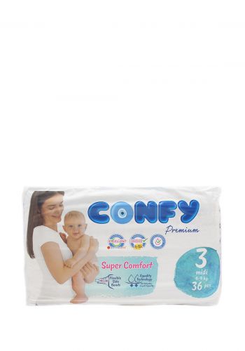 Confy diapers حفاضات كونفي العناية للاطفال  رقم 3 من 4-9 كغم  36 قطعة من كونفي